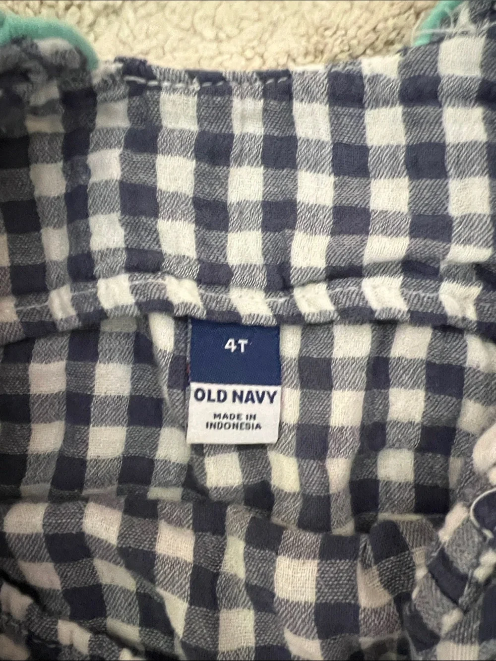 Old Navy Navy and White Gingham Girls Pajama Set with Teal Trim